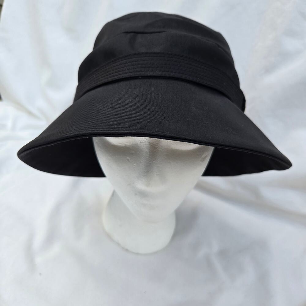 Helen Kaminski Black Cotton Bucket Hat Italian Fabric Sun Cap Adj One Size